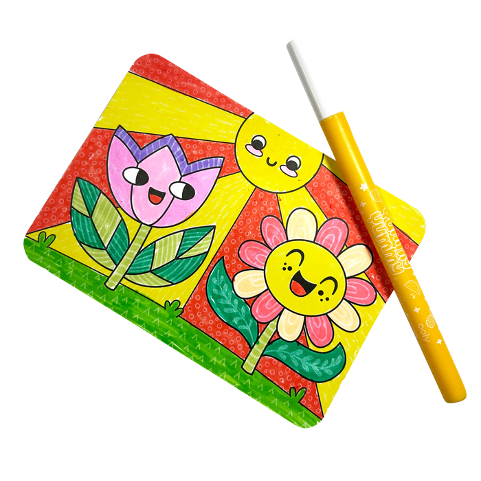 Open and colored OOLY Undercover Art Hidden Pattern Coloring Activity Art Cards - Garden Pals