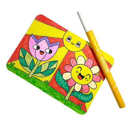Open and colored OOLY Undercover Art Hidden Pattern Coloring Activity Art Cards - Garden Pals