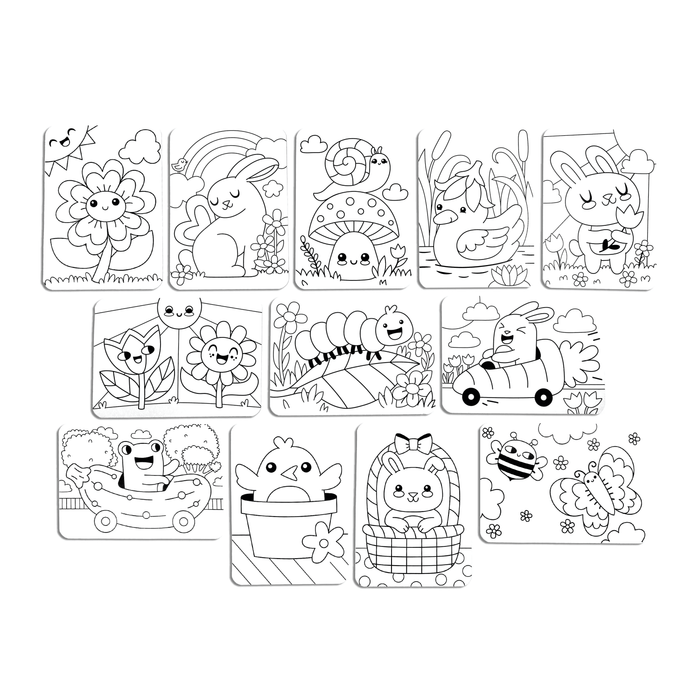 Uncolored coloring cards from OOLY Undercover Art Hidden Pattern Coloring Activity Art Cards - Garden Pals
