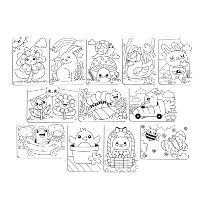 Uncolored coloring cards from OOLY Undercover Art Hidden Pattern Coloring Activity Art Cards - Garden Pals