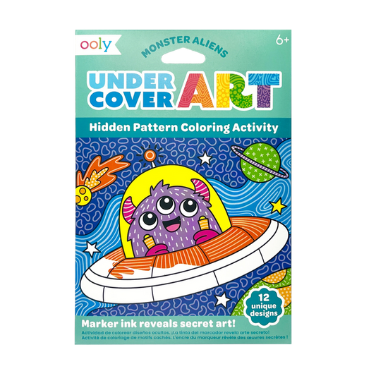 Front of packaging OOLY Undercover Art Hidden Pattern Coloring Activity Art Cards - Monster Aliens