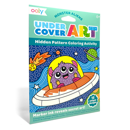 Quarter angle of packaging OOLY Undercover Art Hidden Pattern Coloring Activity Art Cards - Monster Aliens