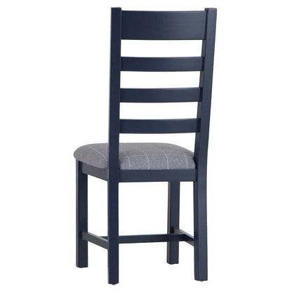 Wessex Smoked Oak Blue Painted Ladder Back Dining Chair With Natural Check Seat