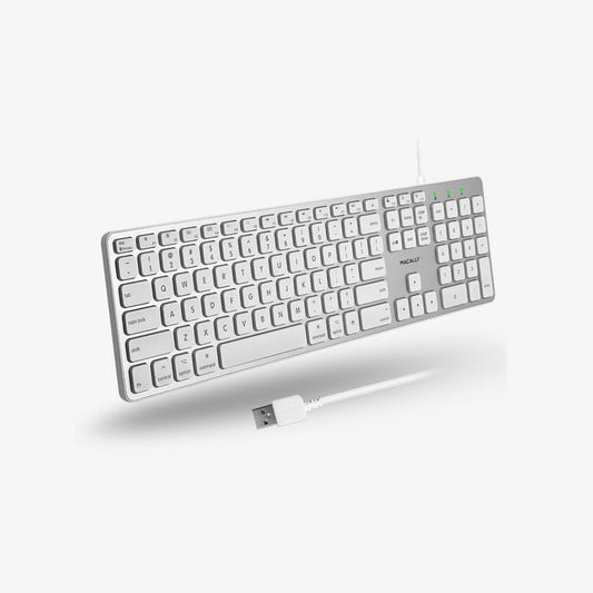 Macally Wired Backlit Keyboard For Mac in aluminum - on white background