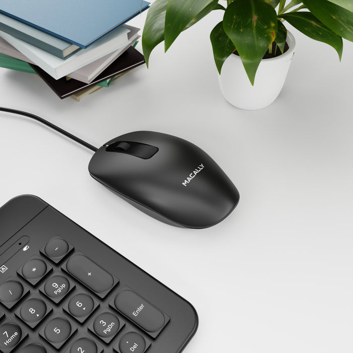 Macally Wired Computer Keyboard and Mouse for Windows PC - side profile view showing slim design