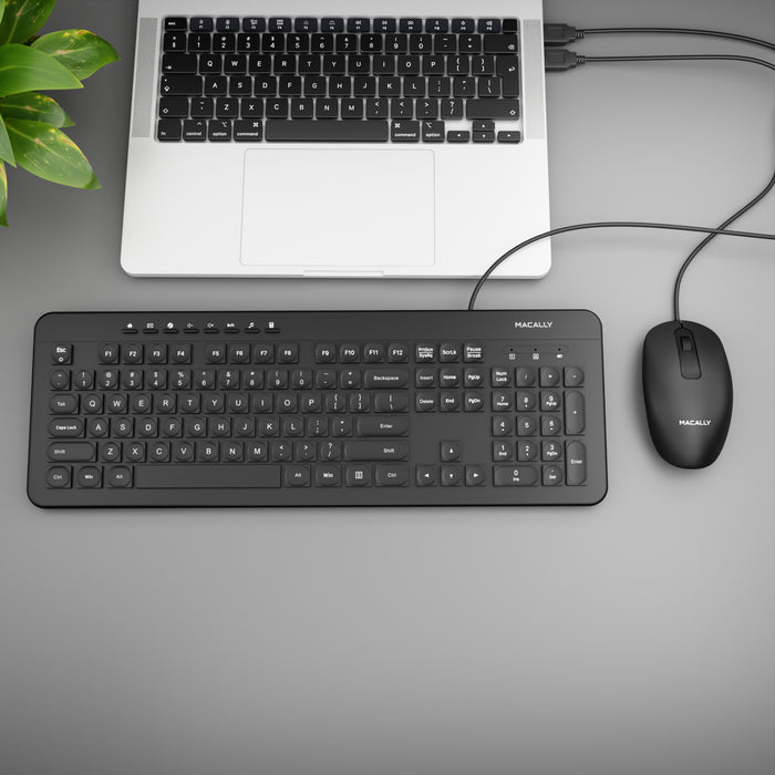 Macally Wired Computer Keyboard for Windows PC - side profile view showing slim design