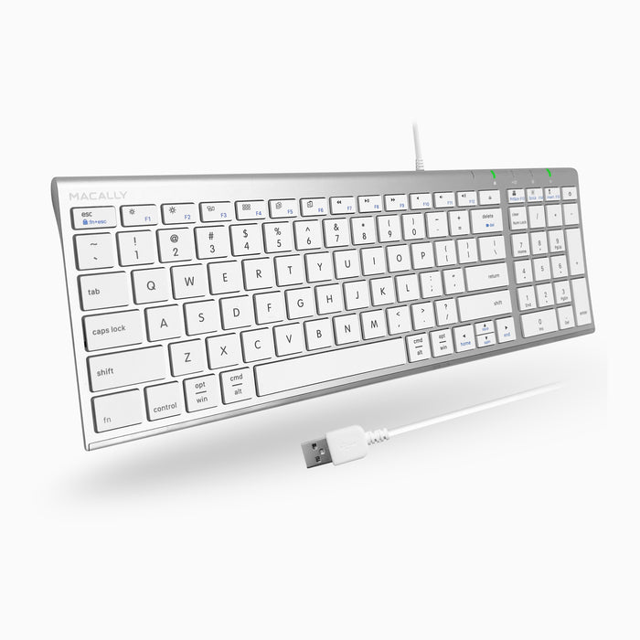Macally Wired USB Keyboard for Mac in 2 zone layout - on white background