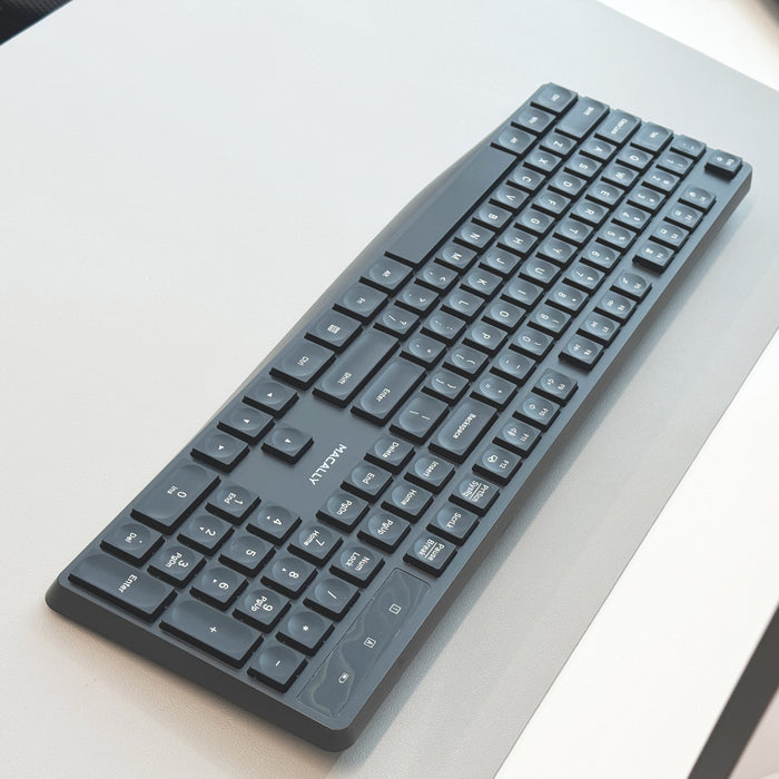 Macally Wireless Full Size Keyboard for Windows PC - in use on modern desk setup