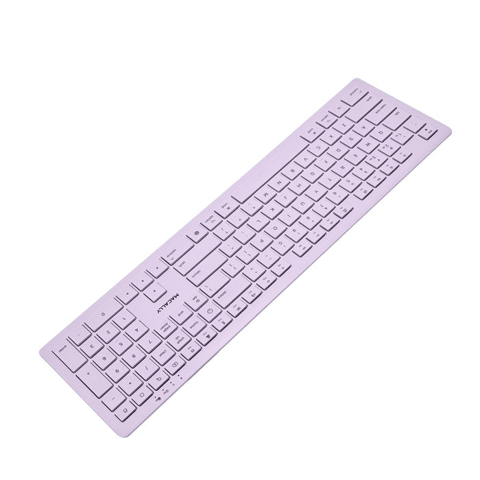 Macally Wireless Keyboard and Mouse for MacBook Air - Purple - top-down view showing design details