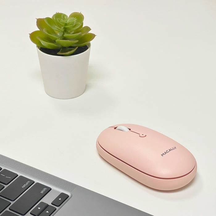 Macally Wireless Mouse for Mac and PC - rear view showing connectivity ports