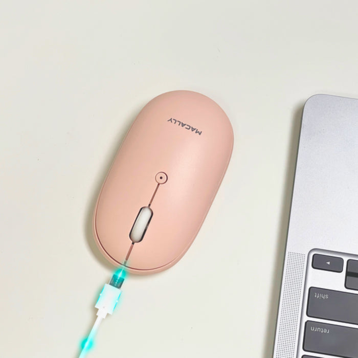 Macally Wireless Mouse for Mac and PC - in use on modern desk setup