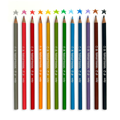 Row of pencils with colored stars from OOLY Yummy Yummy Fruit Scented Colored Pencils set
